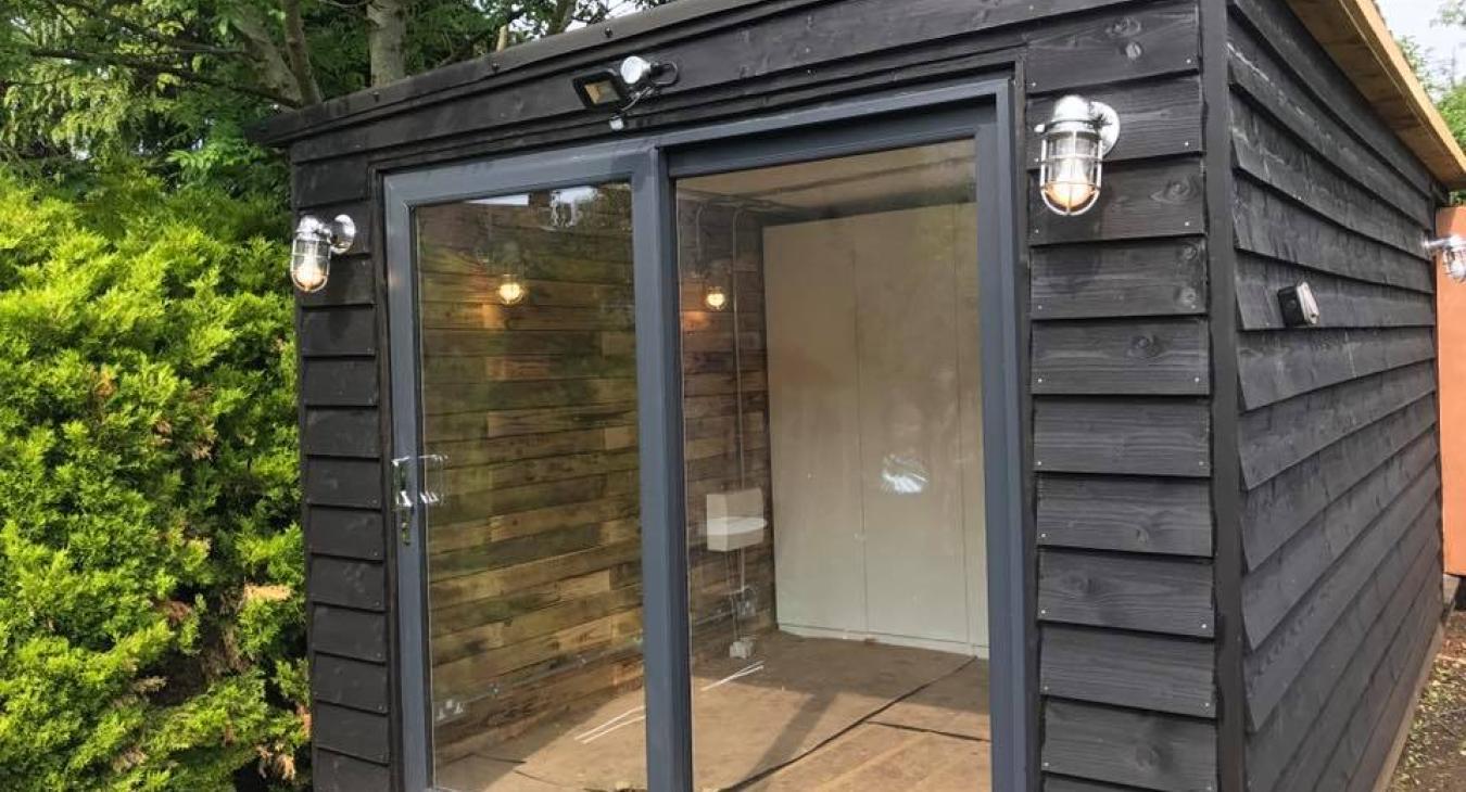 Outdoor garden office lighting & power supply in Bedford