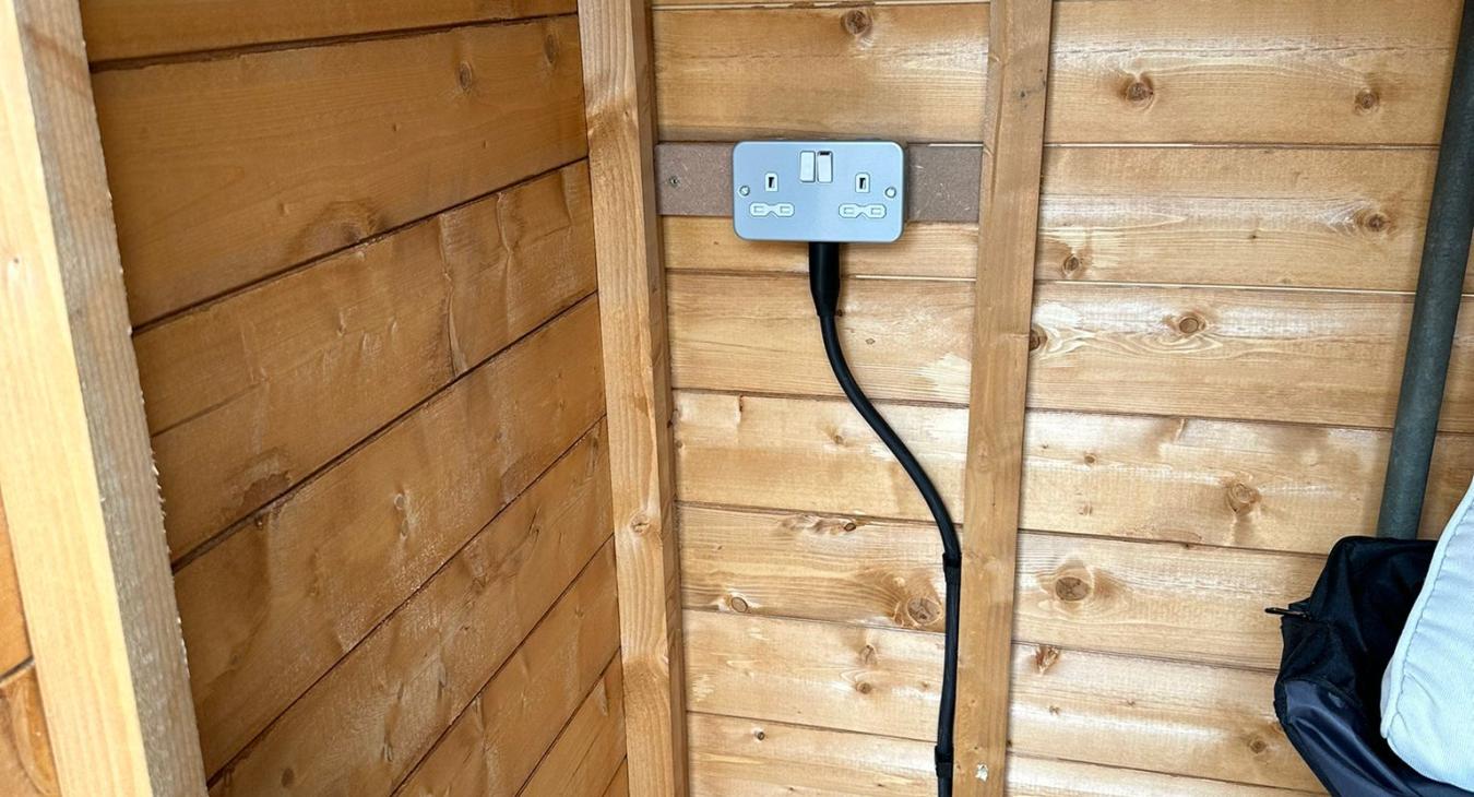 Outdoor socket and shed power installation in Wixams by NRG Electrical Installations